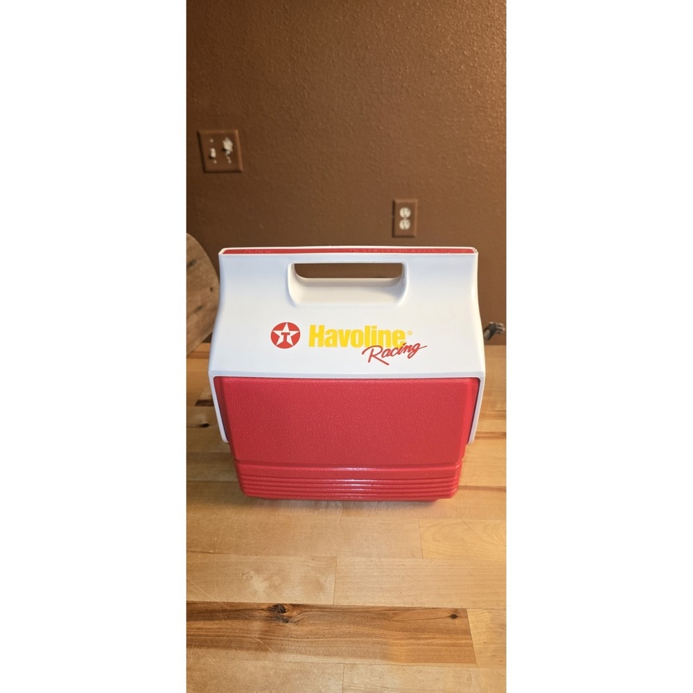 Igloo Mini Mate Cooler Box Push Button‎ Lid Red White Havoline Racing Logo